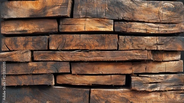 Fototapeta Close-up of timber logs stacked high, textured wood surfaces in digital art style, designed for industrial and construction banner applications