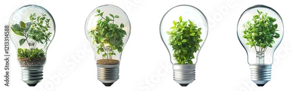 Fototapeta Light Bulbs with Plants Collection Isolated on Transparent Background