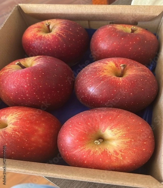 Fototapeta Caixa de maça vermelhas. Maça Gala