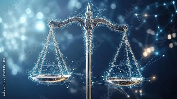 Fototapeta Abstract scales of justice, digital design. Illustrates concepts of law, balance, fairness, and justice in the digital age.