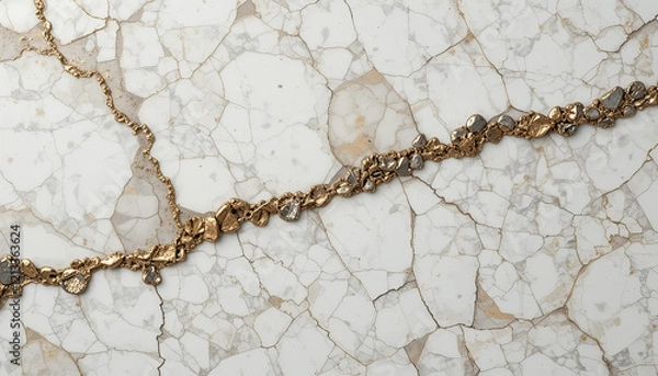 Obraz White marble with subtle black and pronounced golden linear cracks