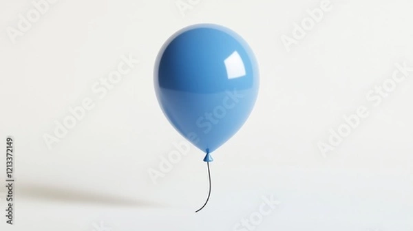 Obraz Single blue balloon floating against a white background.