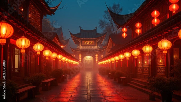 Fototapeta Lantern-Lit Chinese Alleyway at Night - Asian Culture