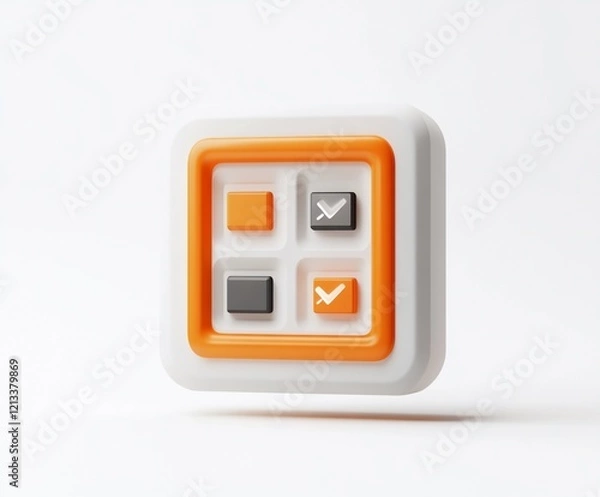 Fototapeta 3D render of a square interface with checkmarks and squares.