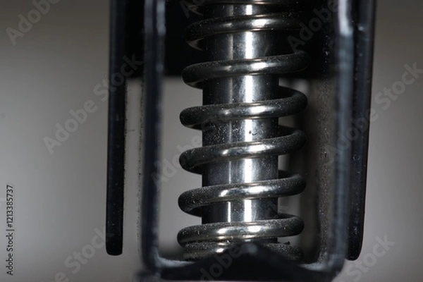 Fototapeta Close up of steel spring around metal pin