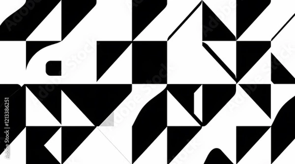 Obraz A bold graphic seamless pattern featuring abstract shapes in bold black and white, rendered in a stark, minimalist style, with a dynamic layout emphasizing diagonals and geometric form.