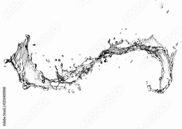 Fototapeta 3d illustration of flowing waves and splashes of water on white background with text space