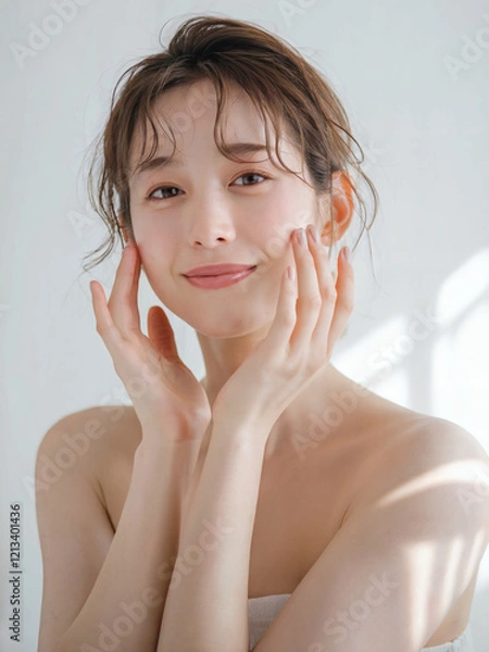 Fototapeta 優しく顔に触れる自然なポーズで美しく気品を漂わせる若い日本人女性