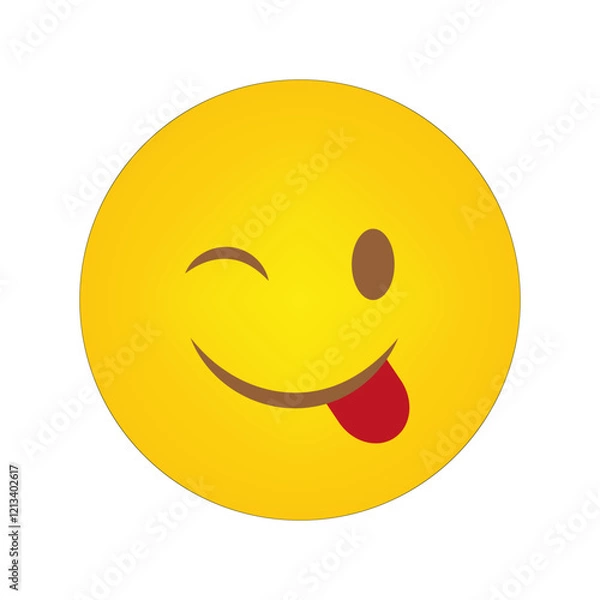Obraz Winking emoji icon. Playful smiley face. Yellow circular symbol. Funny facial expression.
