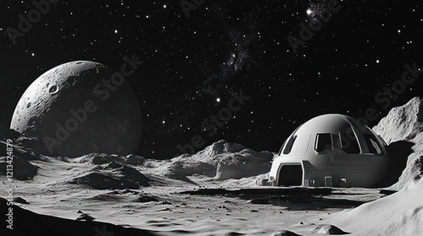 Fototapeta Lunar Colony: A Monochrome Vision of Extraterrestrial Habitation