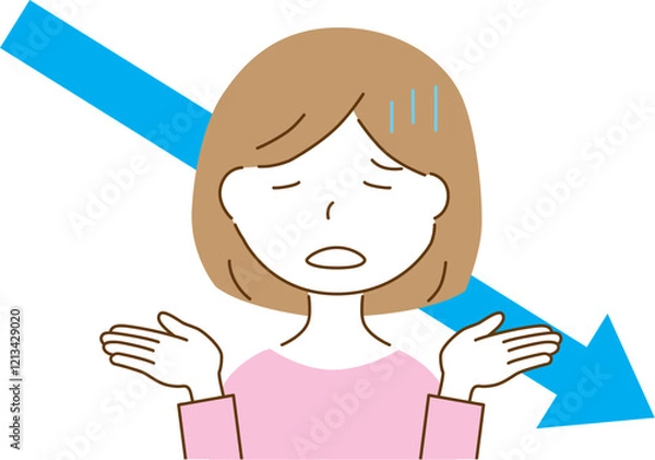 Fototapeta 悩んでいる女性と下向き矢印
