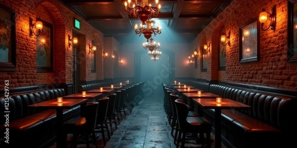 Obraz A dimly lit, atmospheric bar with a vintage aesthetic