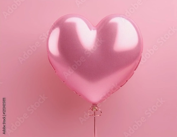 Fototapeta 3D illustration shiny pink heart shaped balloon floats against a pale pink background