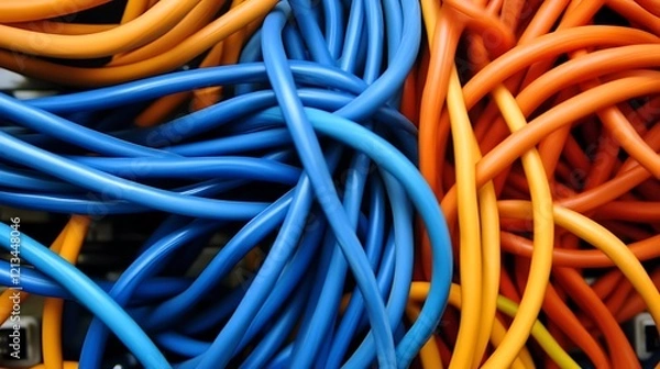 Fototapeta Abstract Colorful Cables: A Tangled Web of Blue and Orange Wires