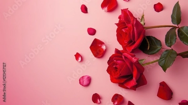 Fototapeta Valentine's Day background with red roses, AI generated image