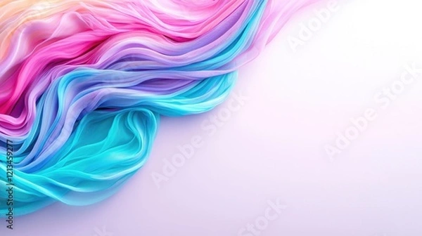 Fototapeta Pastel rainbow fabric waves on white background, design element