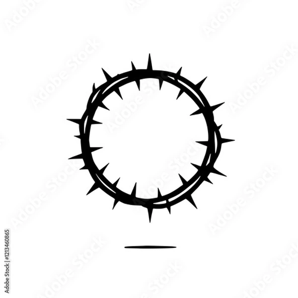 Fototapeta Crown of Thorns: A minimalist black and white illustration of a crown of thorns, a powerful symbol of sacrifice and suffering, perfect for religious or spiritual themes.  