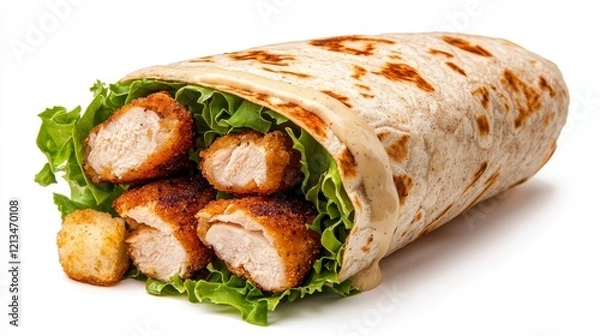 Fototapeta Crispy Chicken Caesar Wrap with Fresh Lettuce and Creamy Dressing