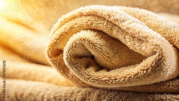 Fototapeta A close-up view of a beige towel's delicate texture.  Candid photography.