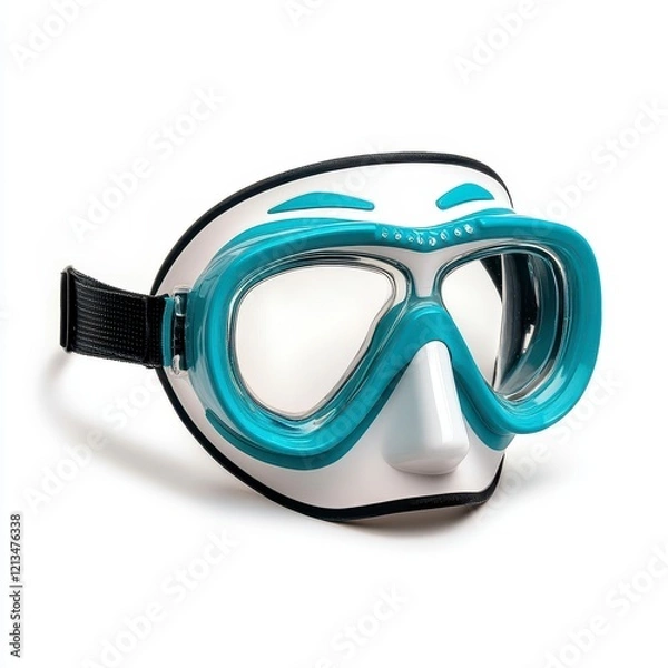 Obraz Teal and White Diving Mask Isolated on White Background. Comfortable Silicone Skirt and Durable Strap. Ideal for Underwater Explor