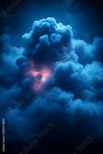 Fototapeta Dark blue clouds with lightning.