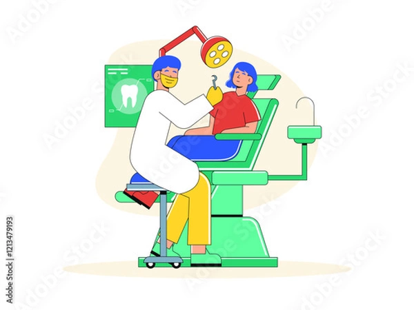 Obraz Dentist checking teeth. Healthy problems illustrations. Flat vector illustrations.