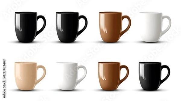 Fototapeta Collection of Eight Stylish Mugs in Various Colors and Finishes