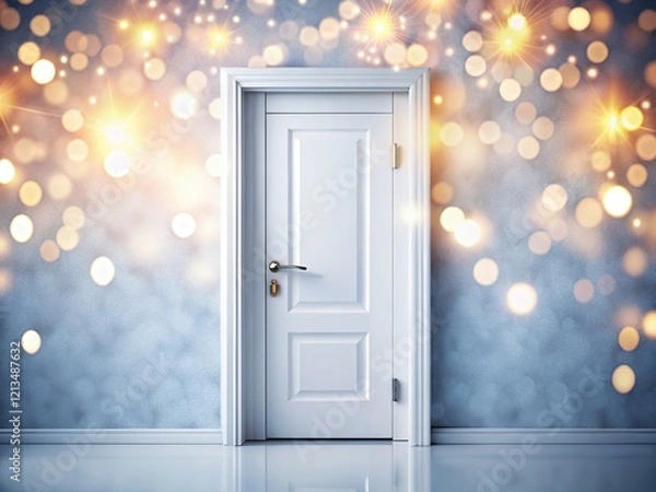 Fototapeta Drone view: isolated white door, copy space, white background.