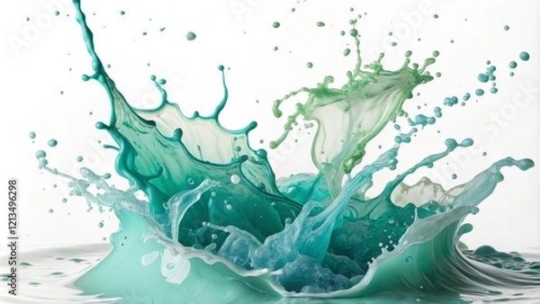 Fototapeta Aqua Splash Dynamic Teal and Green Paint Collision, Abstract Fluid Art, Photography paint splash, abstract art