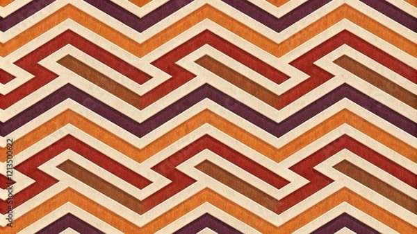 Fototapeta Chevron Pattern Layered Wooden Texture, Retro Design, Autumnal Colors, Abstract Geometric Background, Wood Grain, Seamless. Geometric Pattern, Autumn Colors