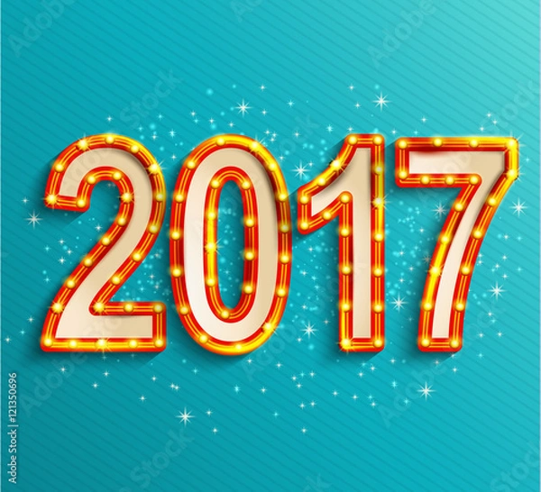 Fototapeta Happy new year 2017 shining retro light.