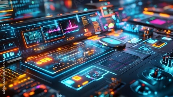 Obraz futuristic tech interface control panel - cyberpunk aesthetics