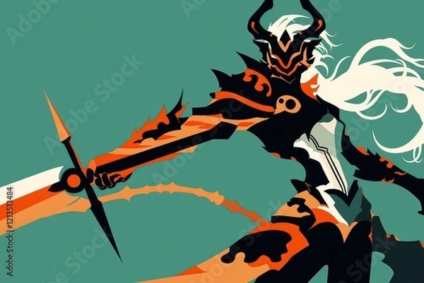 Obraz Dynamic Representation of a Powerful Warrior in Artful Style, Evoking Strength and Valor with Striking Colors and Bold Design, Perfect for Fantasy and Epic Themes