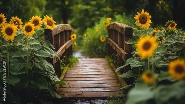 Obraz Sunflowers Blooming Bridge: A Serene Summer Scene