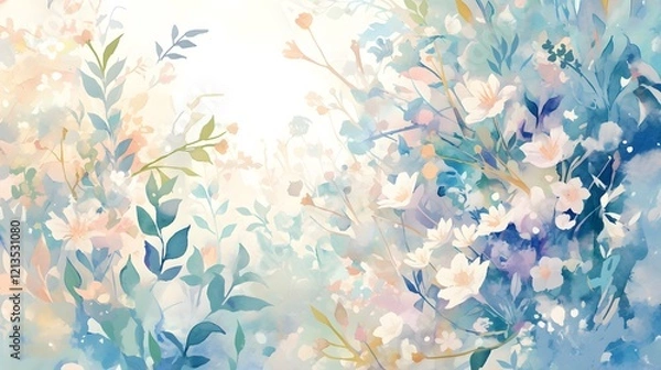 Fototapeta Watercolor-style floral illustrations featuring soft, flowing brush strokes in a harmonious blend of colors