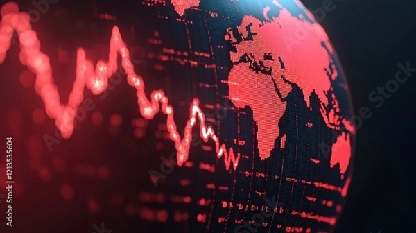 Fototapeta Global Economic Trends Market Analysis concept. Conceptual Image of a Globe Encircled by Rising and Falling Financial Data Charts and Graphs