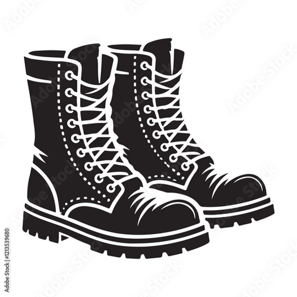 Fototapeta Boots Silhouette Vector Illustration, Solid White Background.