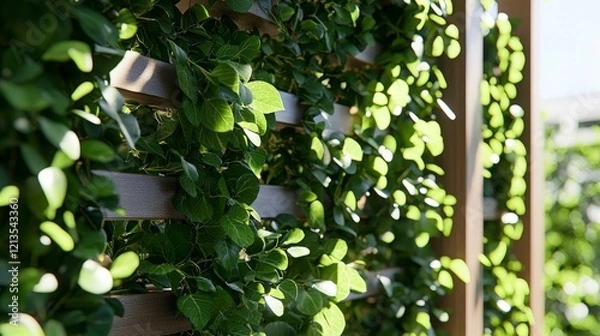 Obraz Lush Green Ivy Growing on Wooden Fence.