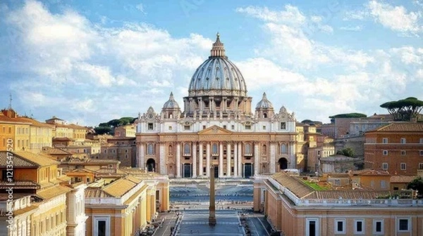 Fototapeta The grand architecture of St. Peters Basilica in Vatican City, with its iconic dome and intricate Baroque design