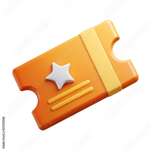 Obraz Paper ticket icon. Cinema, theatre festival card 3d rendering isolated on white background. Cartoon plastic style icon