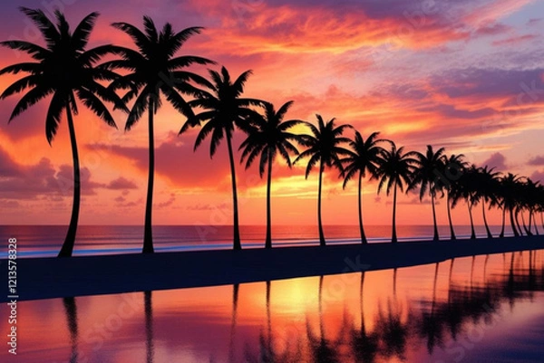 Obraz Sunset beach and palm trees