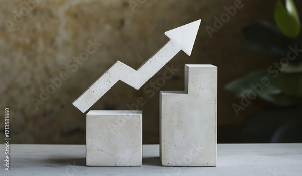 Obraz arrow up, "Rising Bar Chart with Upward Arrow: Symbol of Growth, Success, and Progress for Business and Finance