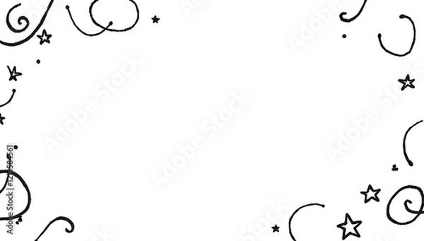 Obraz A quirky, hand-drawn 2D doodle frame with playful squiggles, stars, and swirls in black ink on a white background.