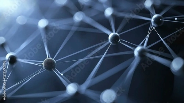 Fototapeta Abstract technology network with connected dots and lines on a blue background representing seamless communication ideal for business ads and futuristic designs