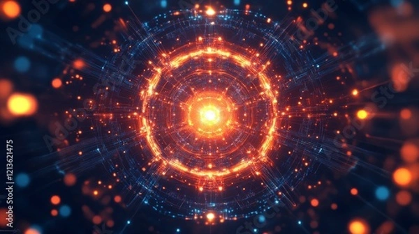Obraz cybernetic head structure, radial circuit design, geometric node patterns, navy tech background, glowing connection points, hexagonal network layout, advanced AI visualization, premium tech artwork