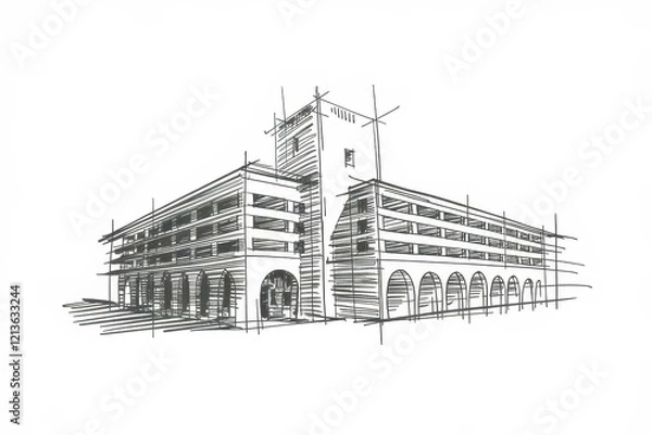 Obraz Architectural Sketch of a Multistory Building Design