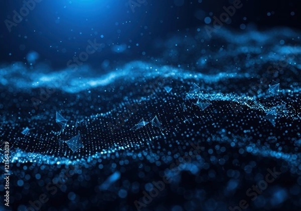 Fototapeta abstract network, glowing blue nodes, interconnected lines, digital constellation, futuristic technology, deep blue background