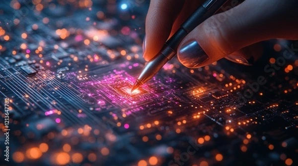 Fototapeta Digital Signature and Electronic Contract Management in a Cyberpunk Office