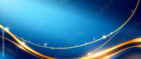 Obraz Abstract Curved  Gold and Blue Shape with Lighting Effect – Luxury Design on blue Background with Copy Space
