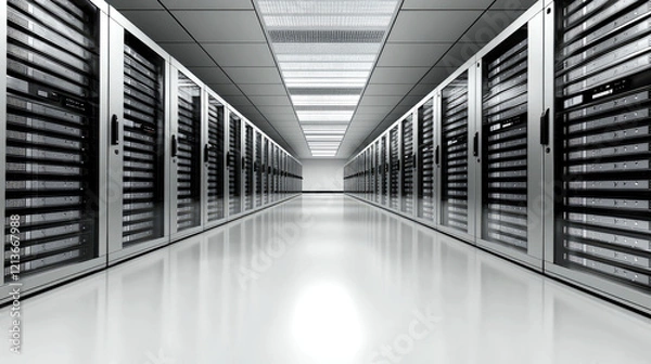 Fototapeta Sleek Data Center: Rows of Servers and Advanced Technology